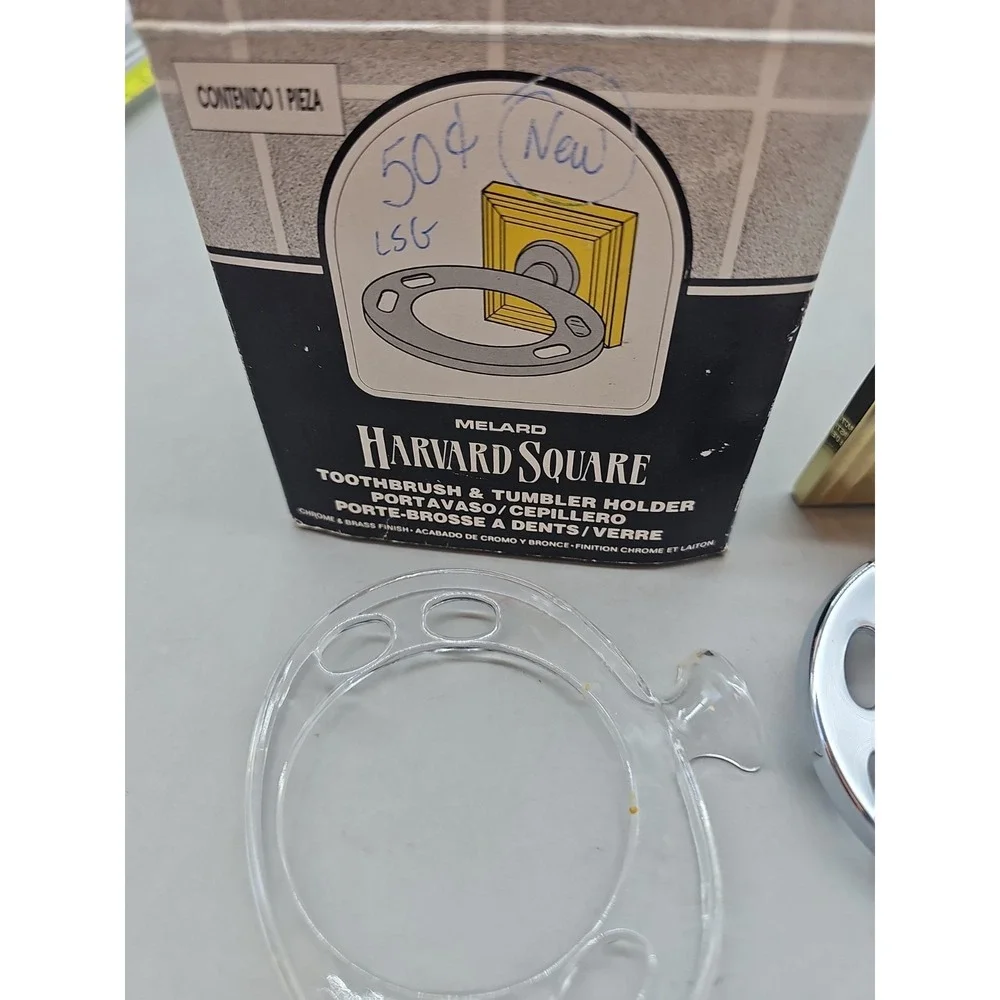 Vintage Melard Solid Brass & Chrome Toothbrush Tumbler Holder Wall Mount NEW